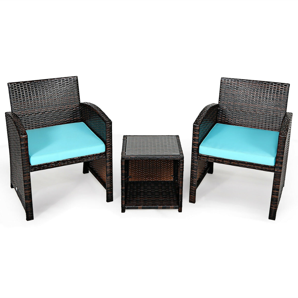 3 Pieces PE Rattan Wicker Furniture Set with Cushion Sofa Coffee