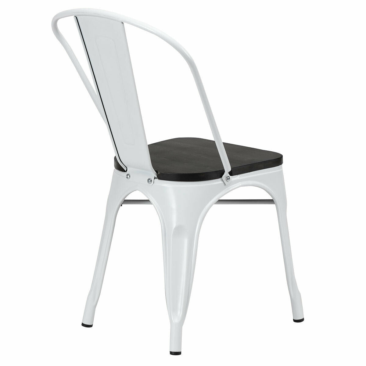 Metal Dining Chairs with Wood Seat Set of 4 - White