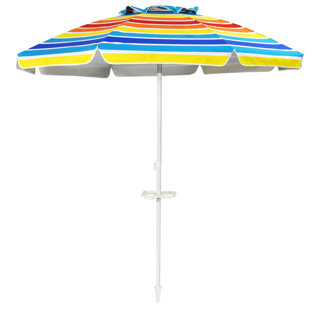 7.2 FT Beach Umbrella with Sand Anchor & Tilt – Multicolor