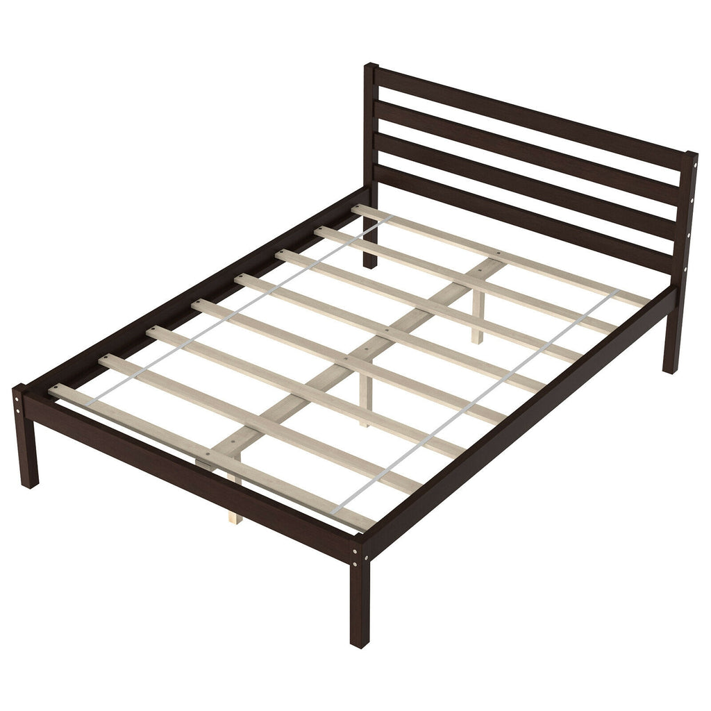 Full Size Bed Frame with Wooden Headboard & Slat Support