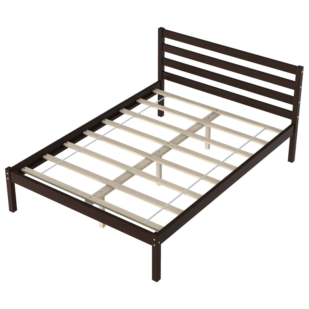 Full Size Bed Frame with Wooden Headboard & Slat Support