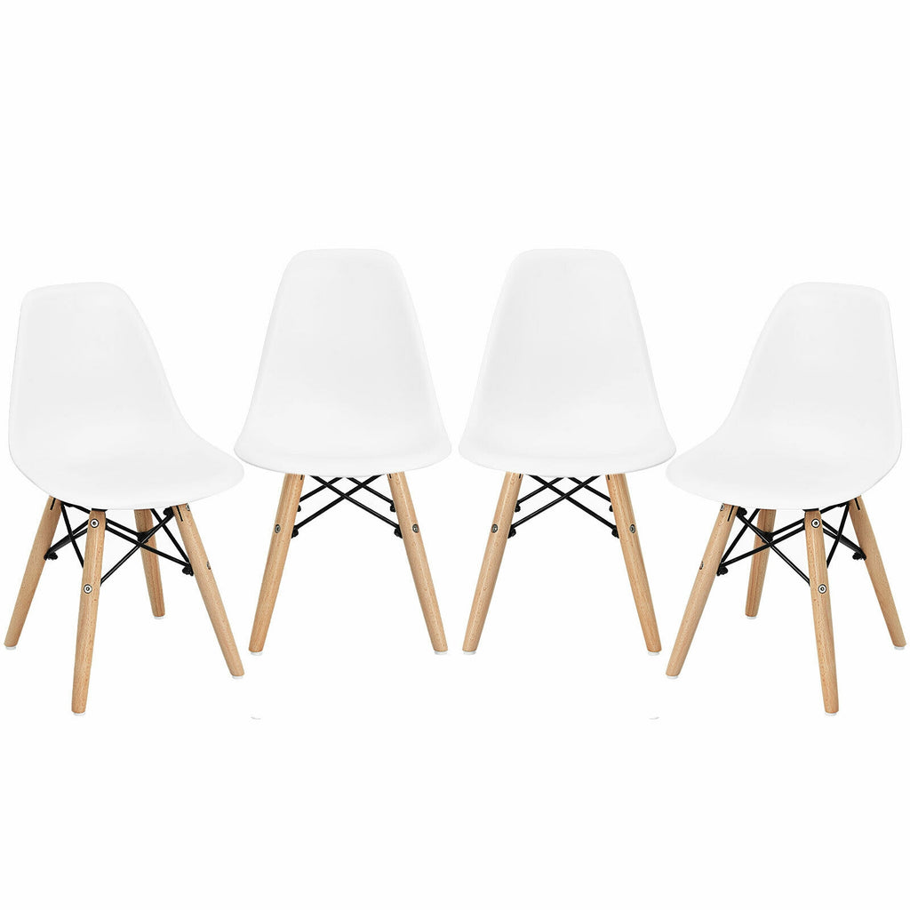 Children's White Wooden Leg Chair Set - 4 Pieces, Kids' Dining & Playroom Seating