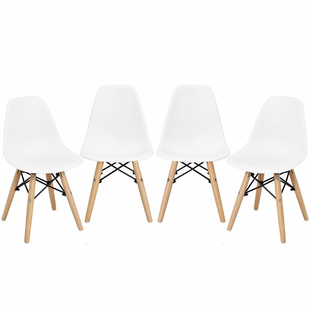 Children's White Wooden Leg Chair Set - 4 Pieces, Kids' Dining & Playroom Seating