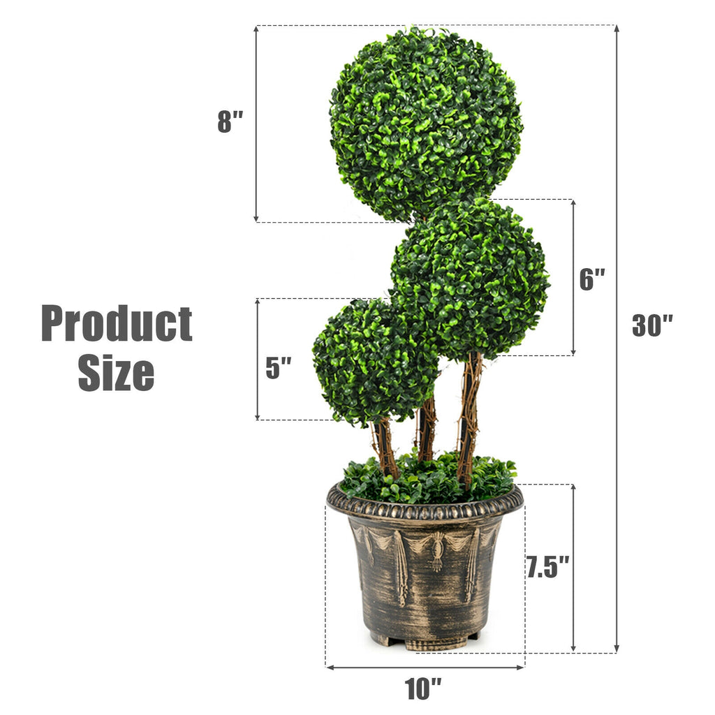 30 Inch Artificial Topiary Triple Ball Tree - Indoor & Outdoor UV Protected