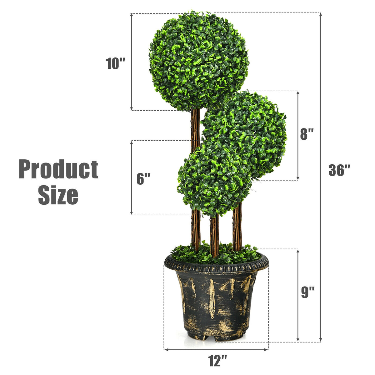 36-Inch Artificial Topiary Triple Ball Tree for Indoor & Outdoor Decor - Realistic Green Leaves