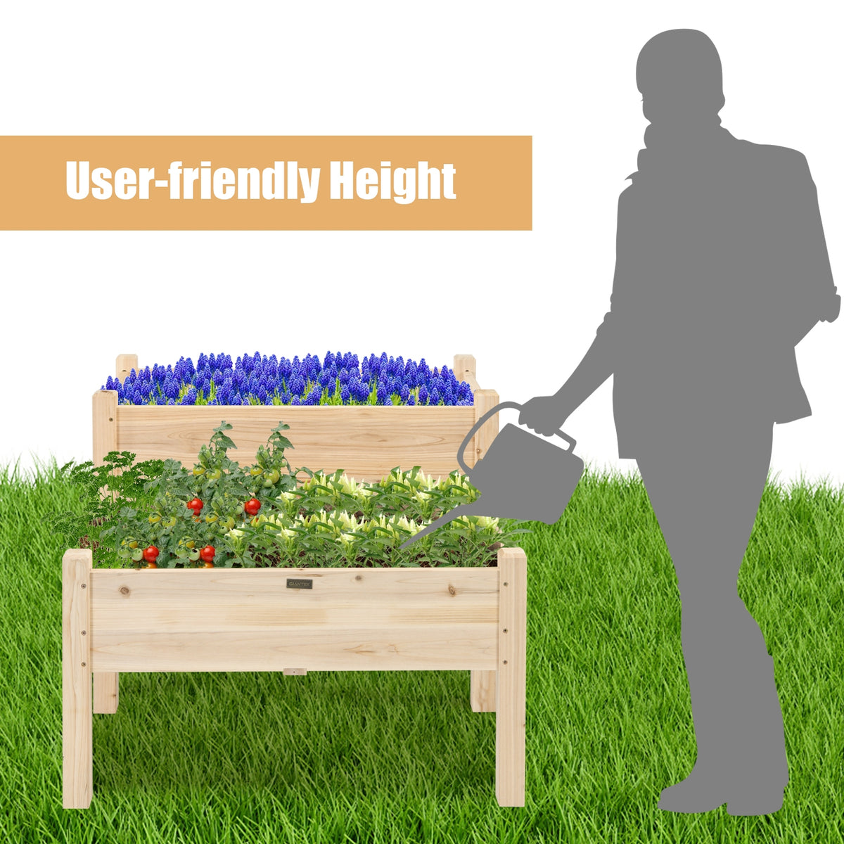2 Tier Wooden Raised Garden Bed with Legs - Natural