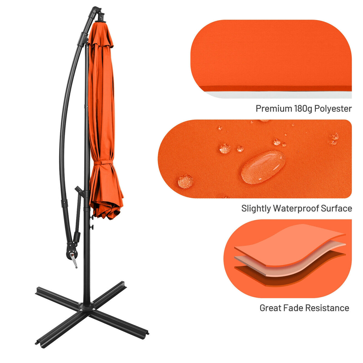 10 x 8 Feet Cantilever Umbrella with 8 Ribs - Orange