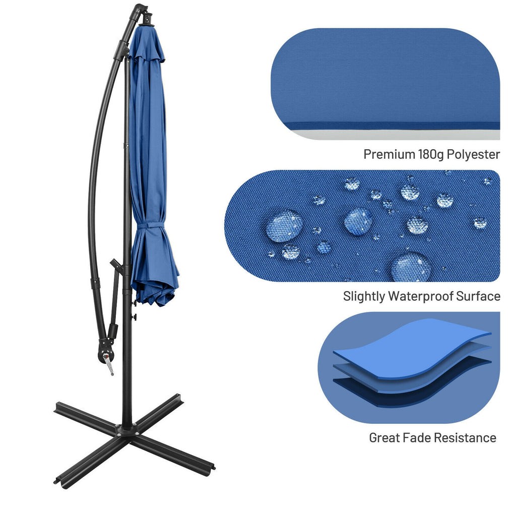 10 x 8 Feet Cantilever Umbrella with 8 Ribs - Blue