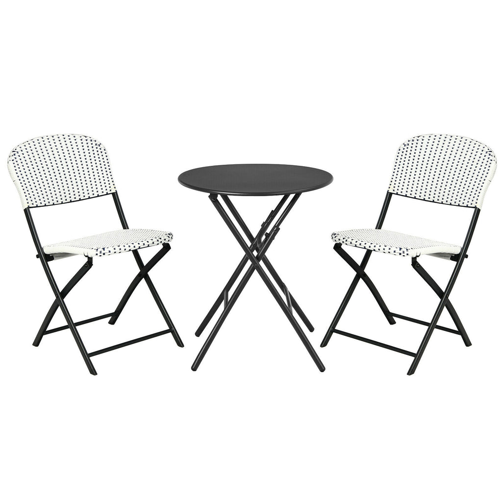 3 Pieces Acacia Wood Patio Folding Bistro Set with Soft Cushions