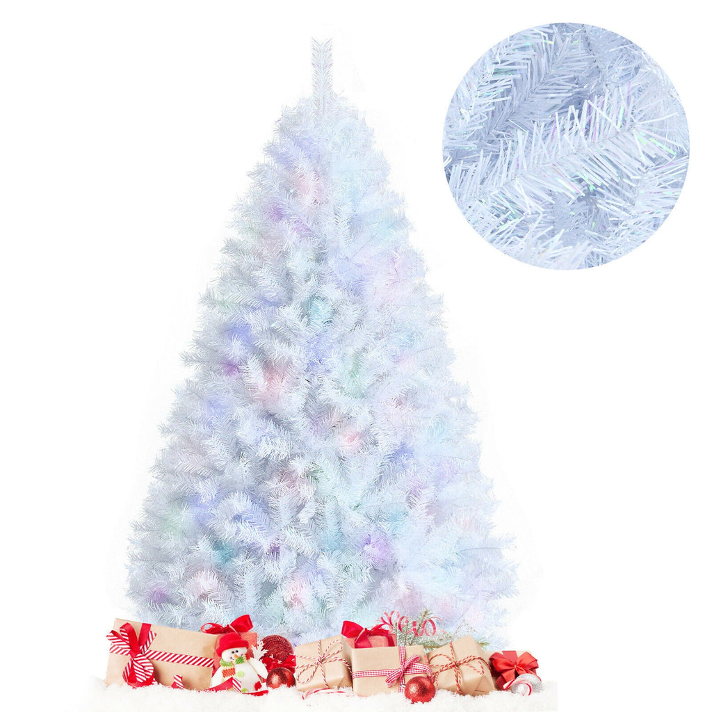 White 6 ft Artificial Christmas Tree with Iridescent Tips & Metal Stand - Foldable & Durable