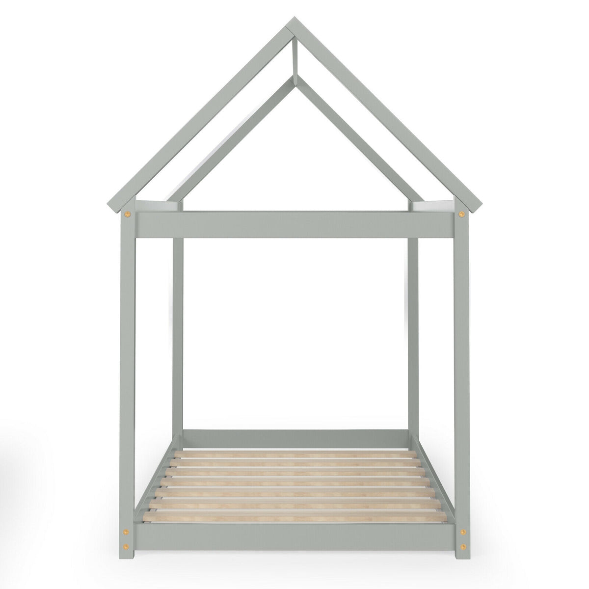 Twin Size Kids House Bed Frame, Wood, Gray