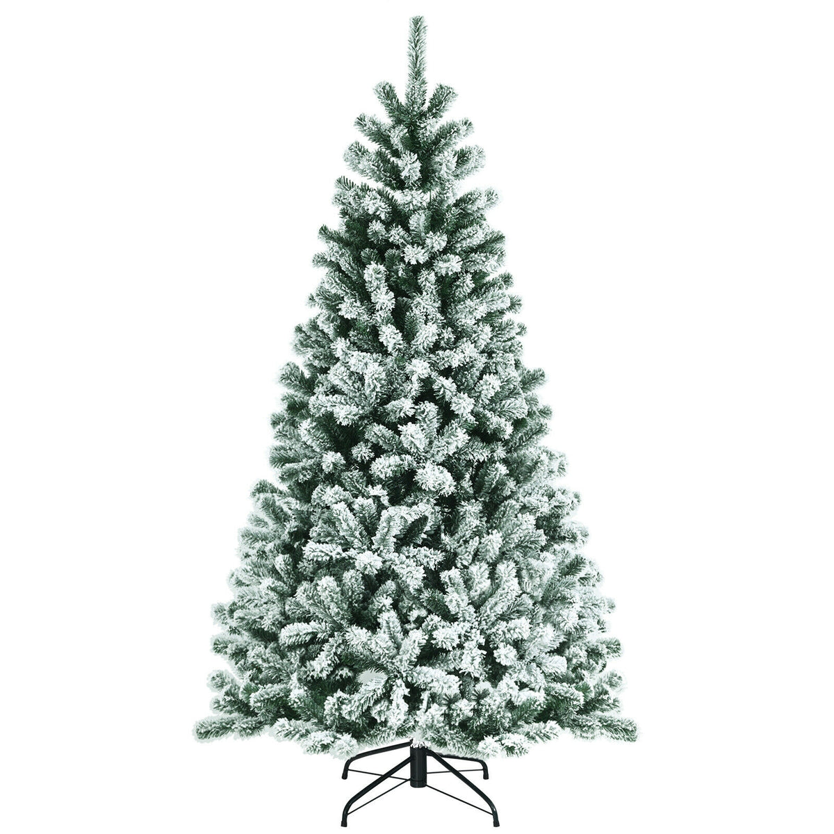 6 Ft Pre-lit Snow Flocked Christmas Tree with Metal Stand - Hinged Design