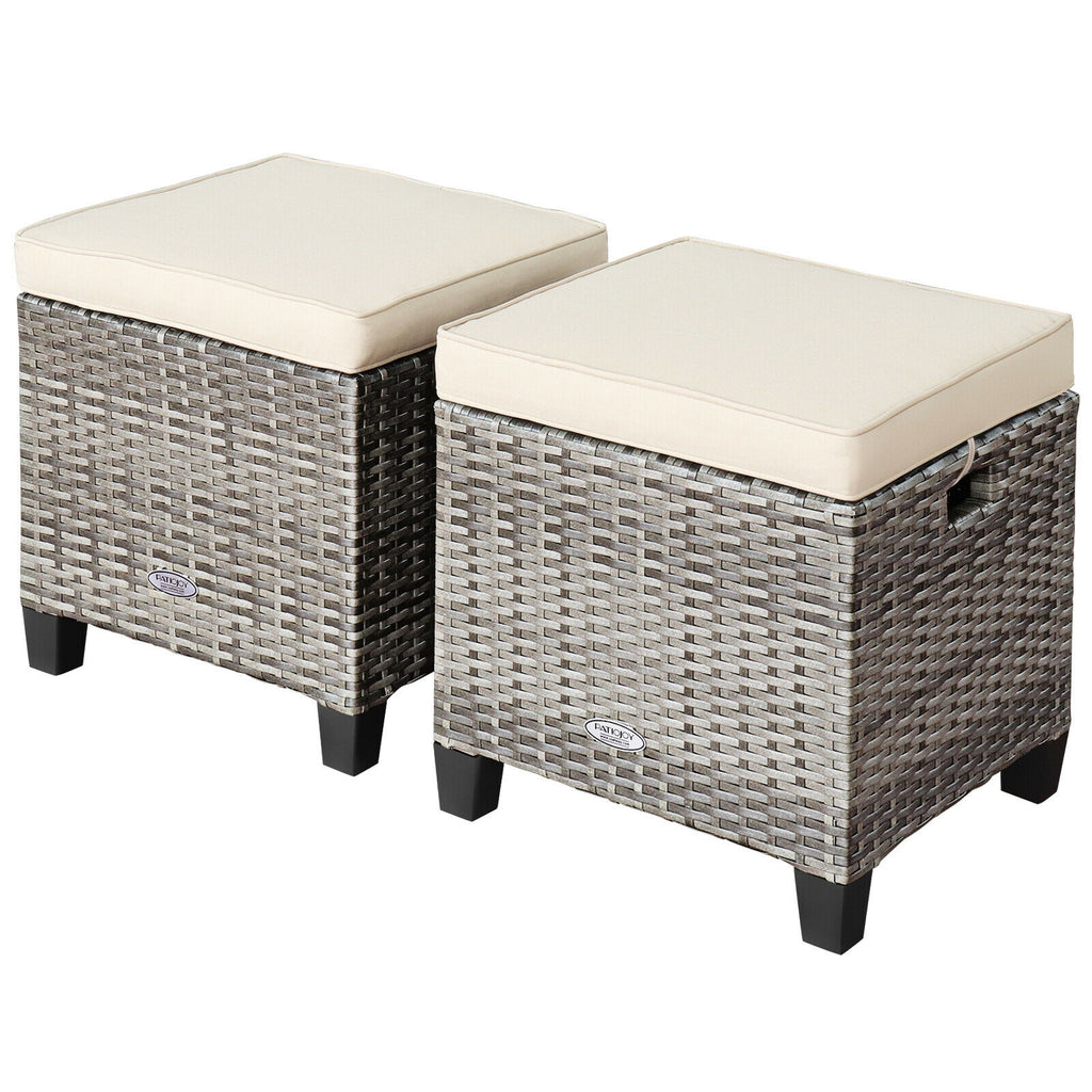 2 Pieces Patio Rattan Ottoman Seat with Removable Cushions