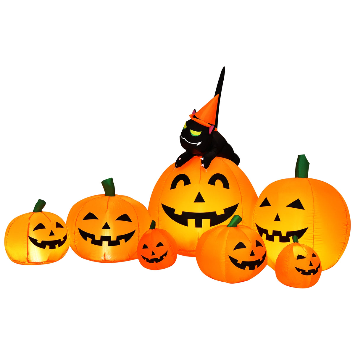 Halloween Inflatable Pumpkin Combo with Witch and Black Cat - 7.5 Feet, Includes Variation of 7 Pumpkins with Cat