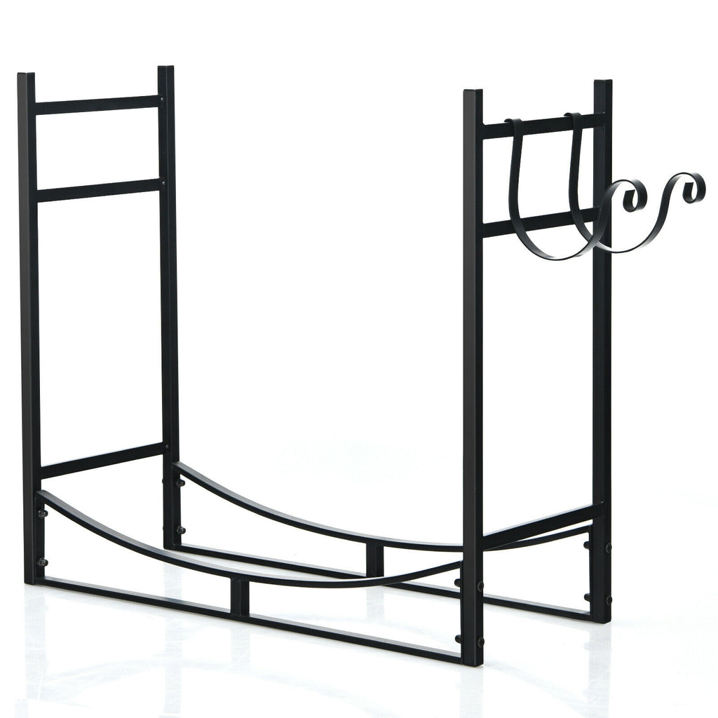 33 Inch Firewood Rack with Removable Kindling Holder Steel Fireplace