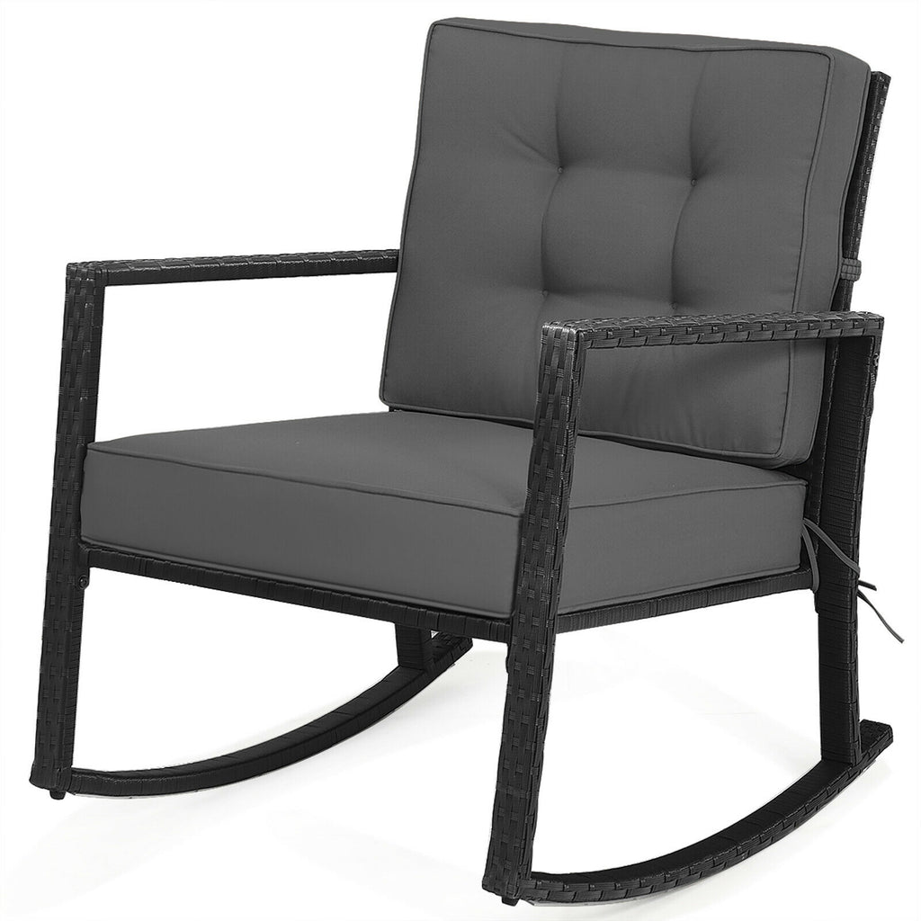 Rattan Rocking Chair with Cushion, Gray