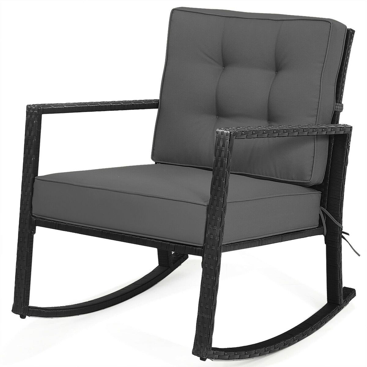 Rattan Rocking Chair with Cushion, Gray