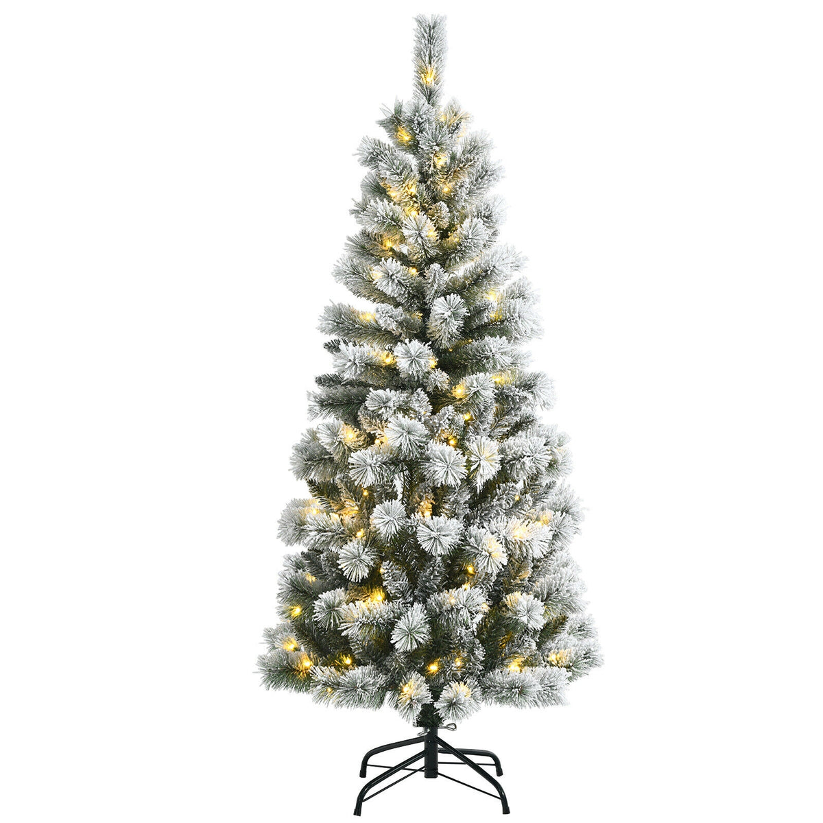 5/6/7.5/8 Feet Pre-lit Snow Flocked Christmas Tree with 9 Lighting Modes - Foldable & Sturdy Stand
