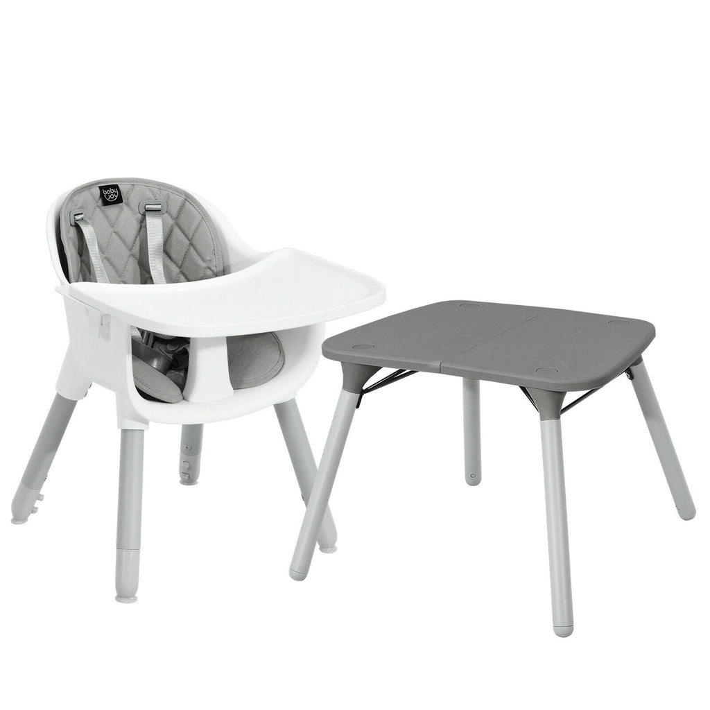 4-in-1 Baby Convertible Toddler Table Chair Set with PU Cushion - Gray