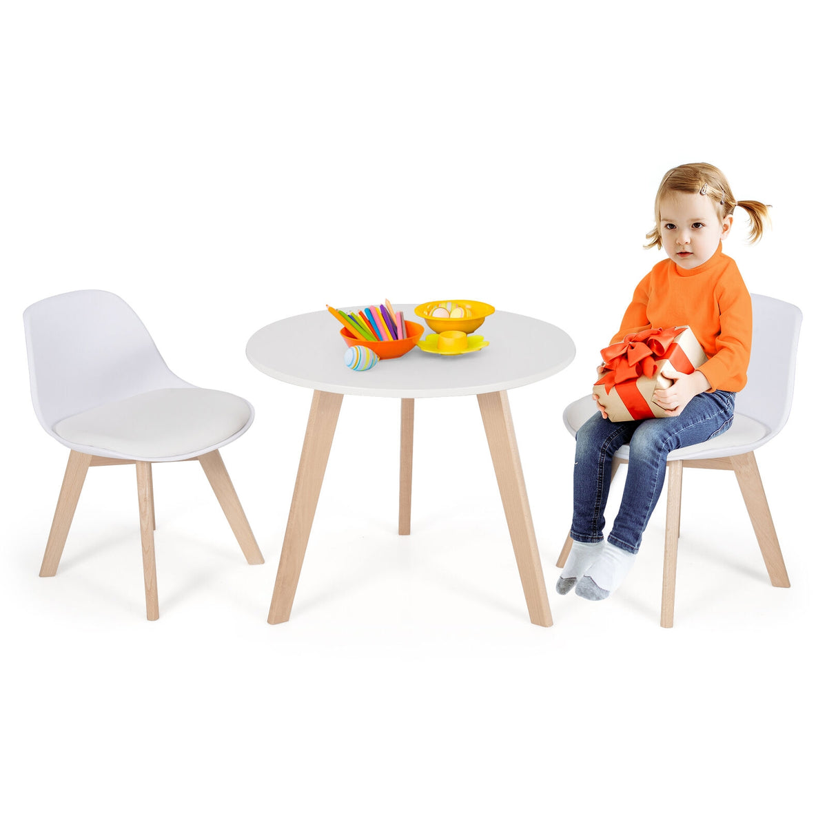 Kids Activity Play Table with Beech Legs and Cushions - White
