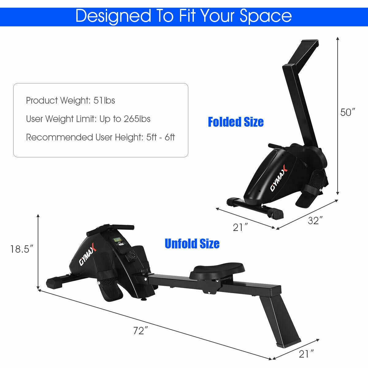 Foldable Magnetic Rowing Machine with 10 Resistance Levels for Home Gym