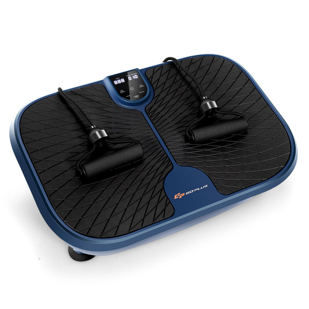 Mini Vibration Plate Exercise Machine with Remote & Loop Bands - 9 Presets, Blue, Compact Fitness Equipment
