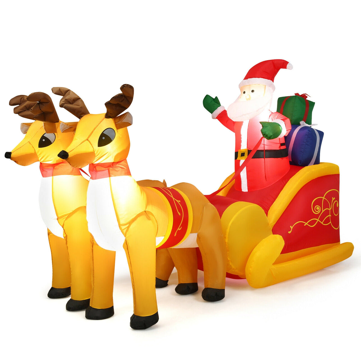 Inflatable Santa with Double Reindeer and Sled - Waterproof Outdoor Christmas Decor - Variation: Santa Claus with Double Reindeer Sleigh