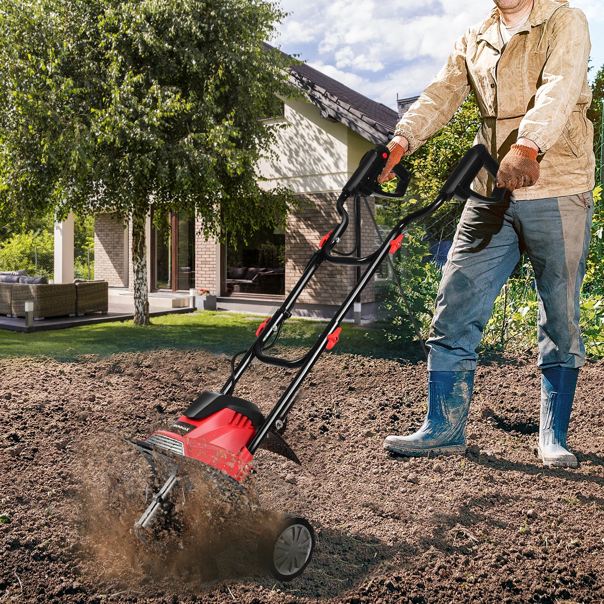 14/17 Inch 10 Amp Corded Electric Tiller and Cultivator with 9-Inch