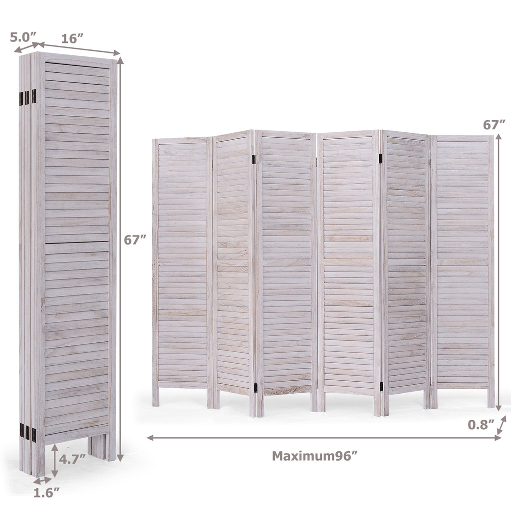 White 6-Panel Classic Venetian Wooden Room Divider Screen - Costway