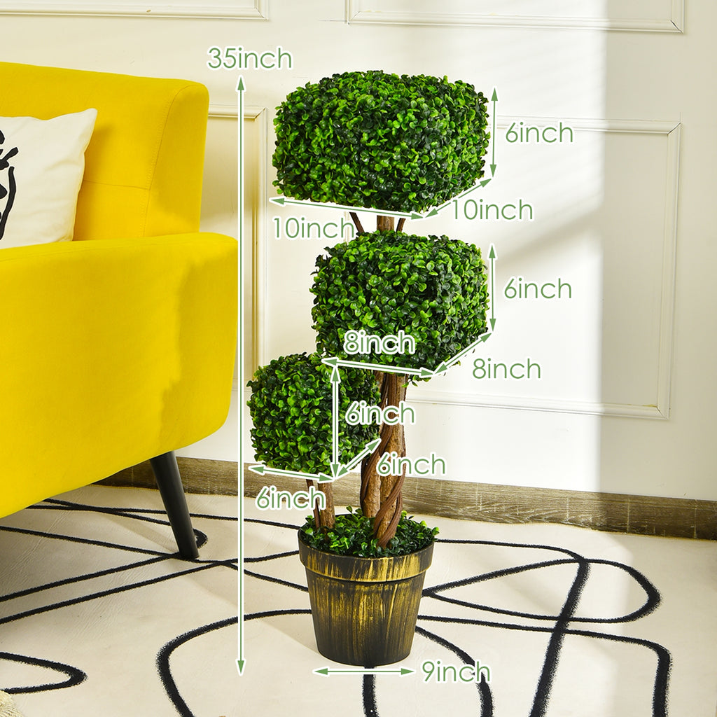 36 Inch Artificial Boxwood Topiary Tree UV Protected Indoor Outdoor Decor