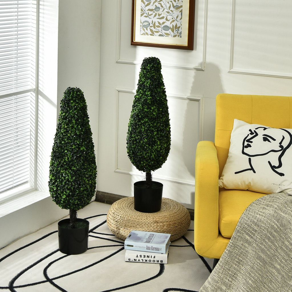 UV Resistant Artificial Topiary Tree - 3 Feet Tower Indoor Outdoor Set of 2