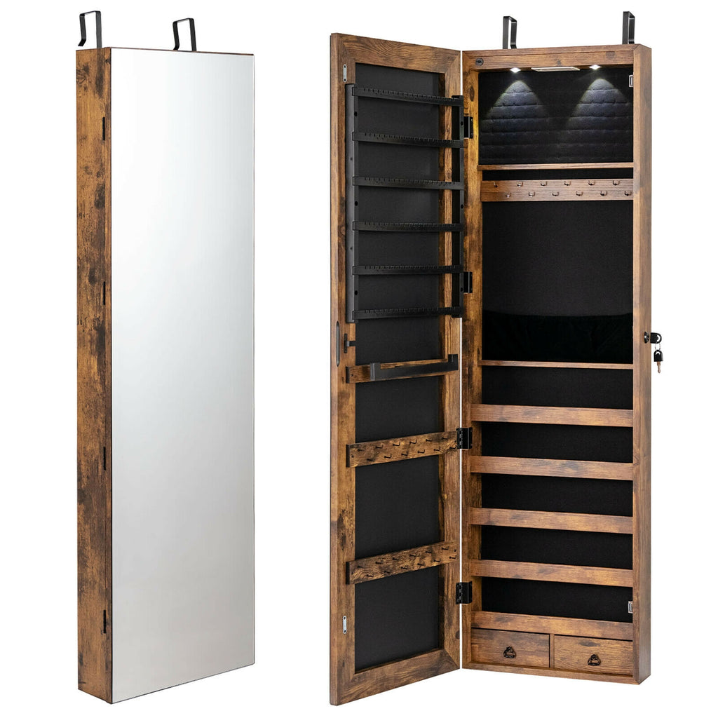 Mirrored Jewelry Armoire with LED Lights - Green