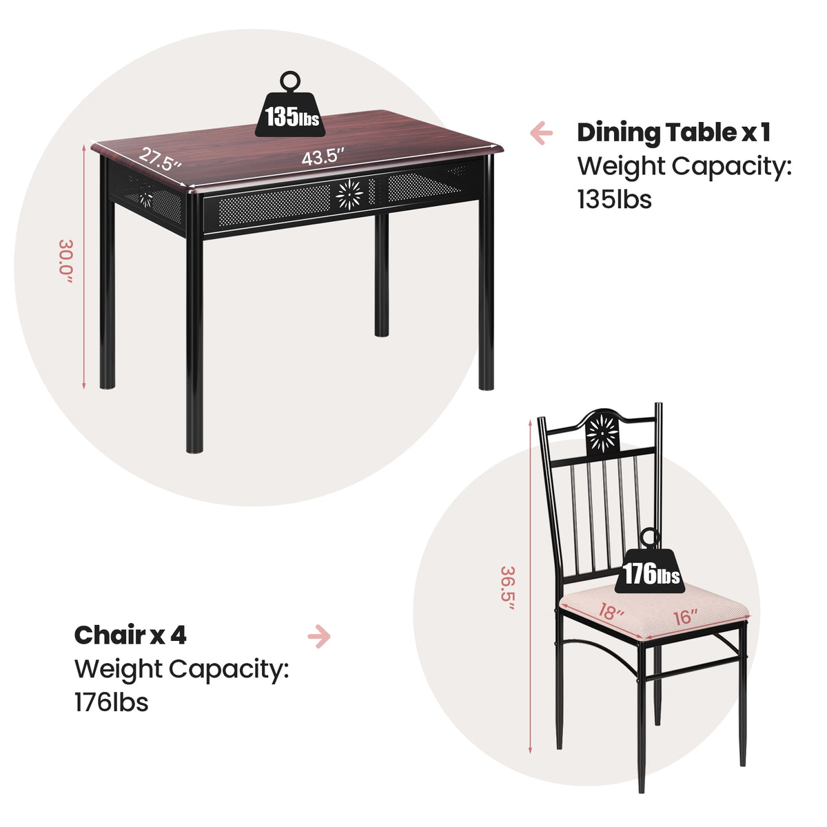 5-Piece Dining Set with Cushioned Chairs - Beige