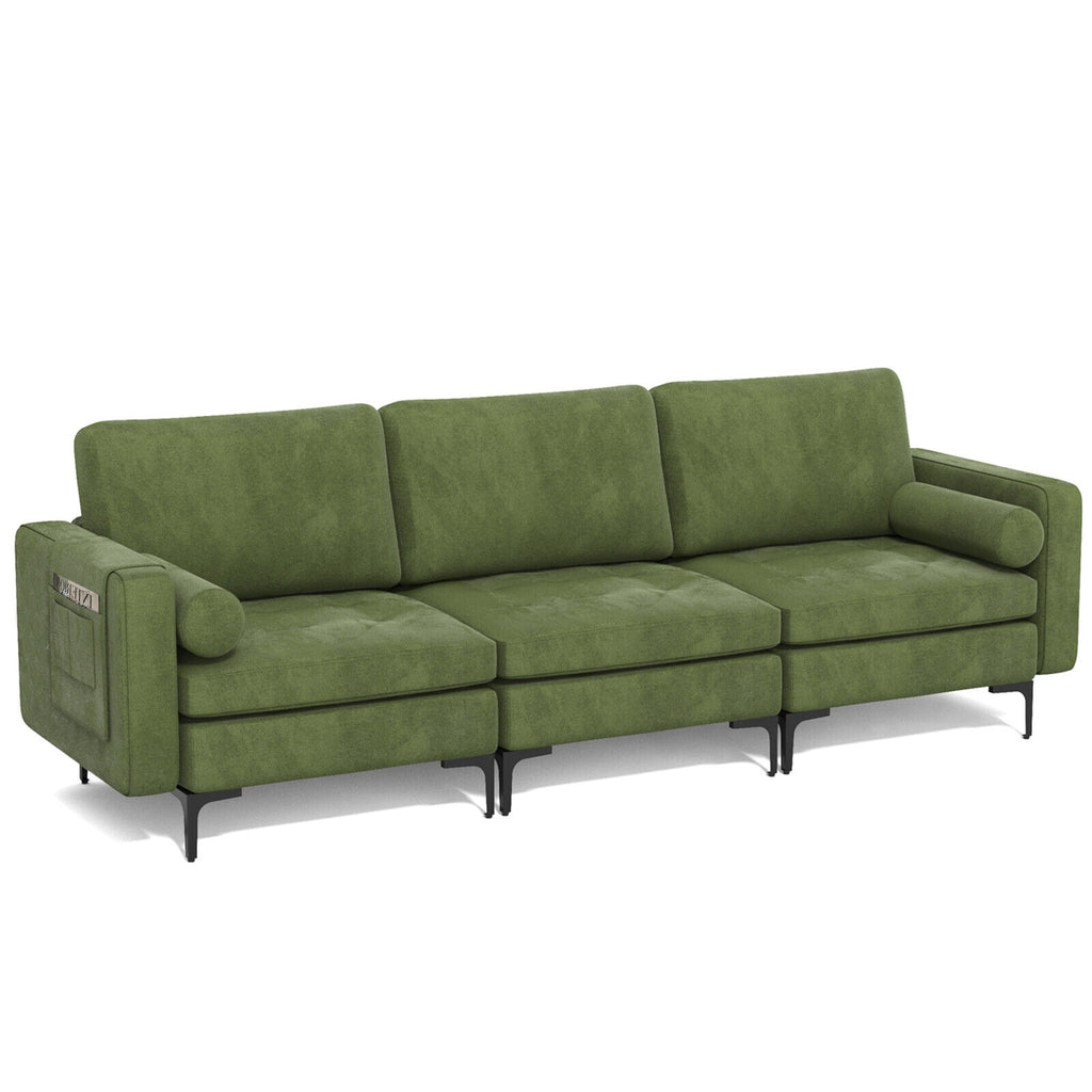 3-Seat Sofa with Storage Pocket and Metal Leg - Pink