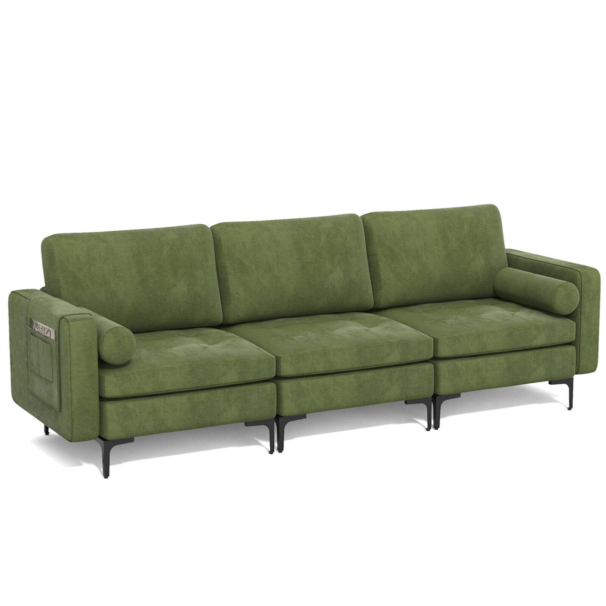 3-Seat Sofa with Storage Pocket and Metal Leg - Pink