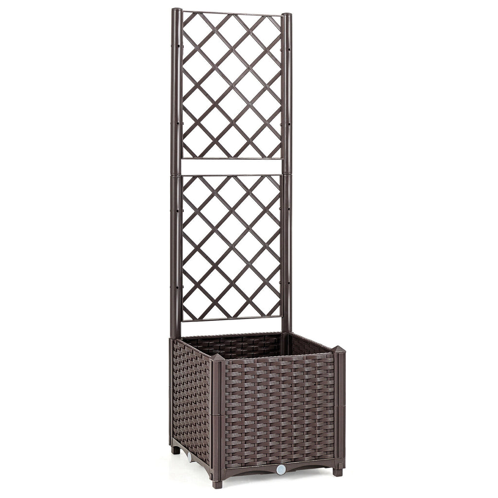 Rattan Raised Garden Bed Planter with Trellis - Double Boxes, Brown