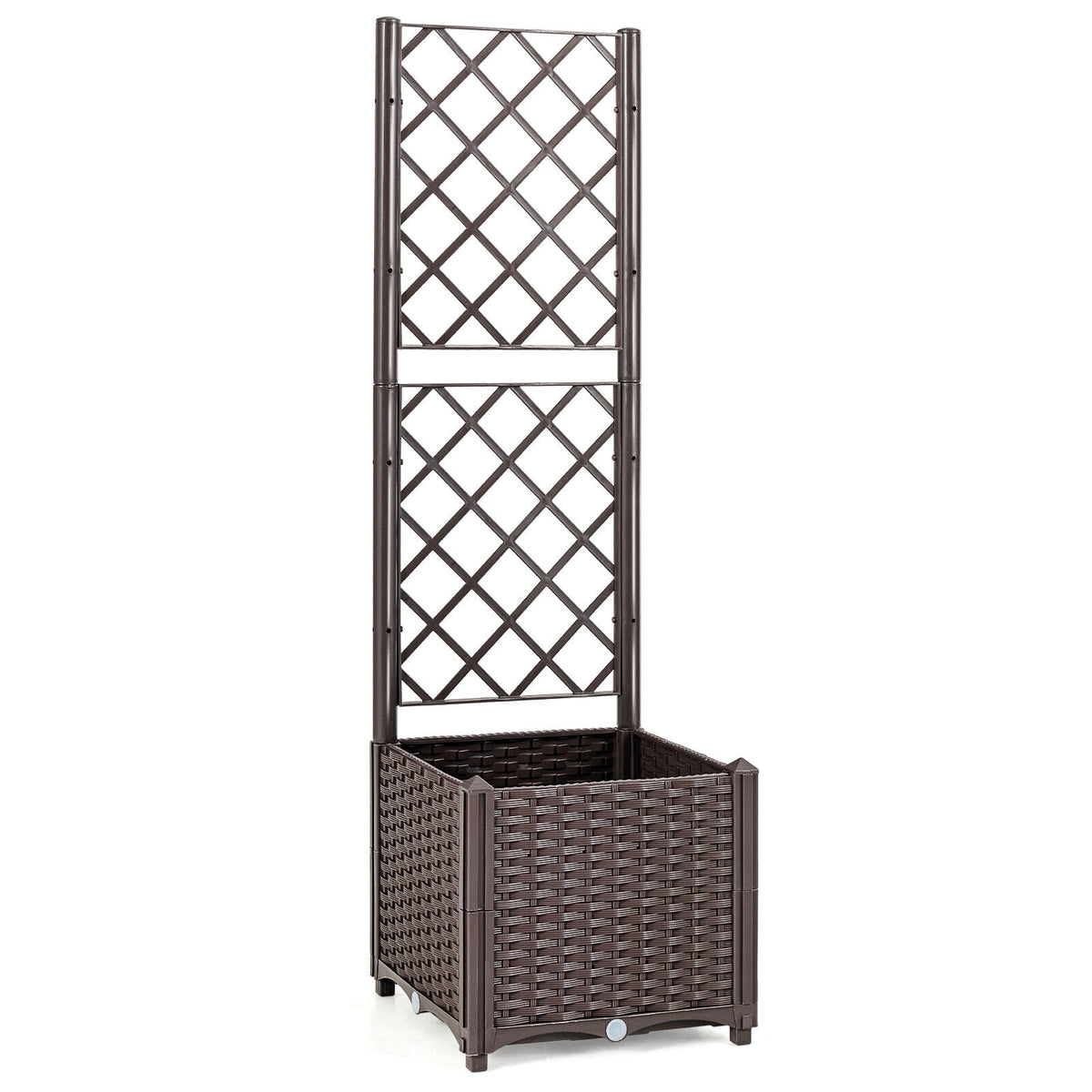 Rattan Raised Garden Bed Planter with Trellis - Double Boxes, Brown