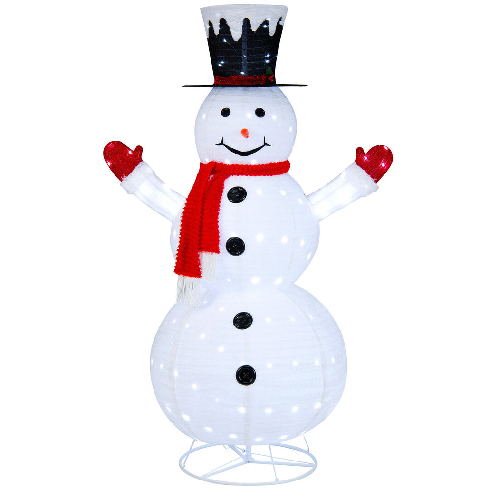 White Lighted Snowman Decor with Top Hat and Red Scarf - 6 Feet