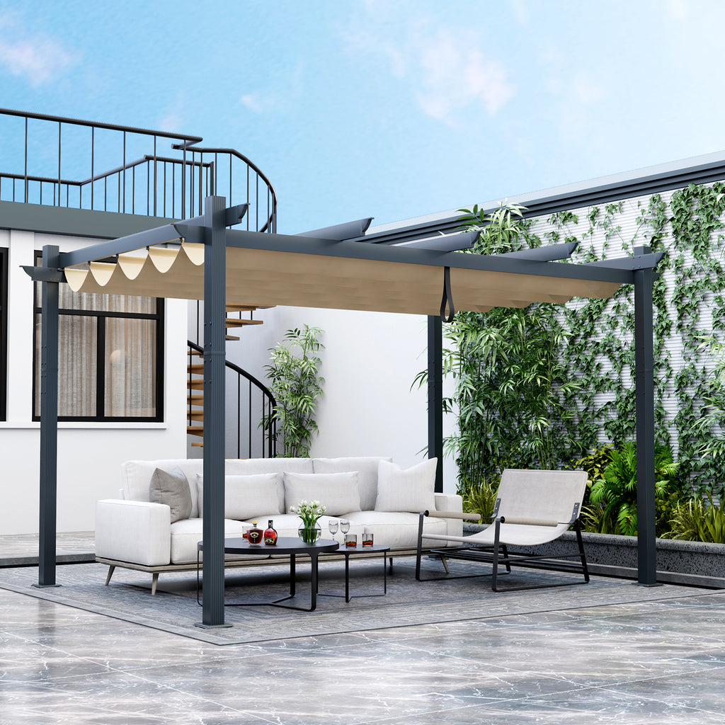 10' x 13' Outdoor Aluminum Retractable Pergola Canopy - Beige