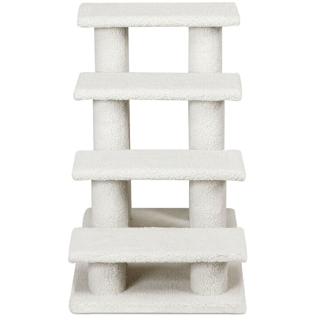 24 Inch Beige 4-Step Pet Stairs with Carpeted Climber & Scratching Posts