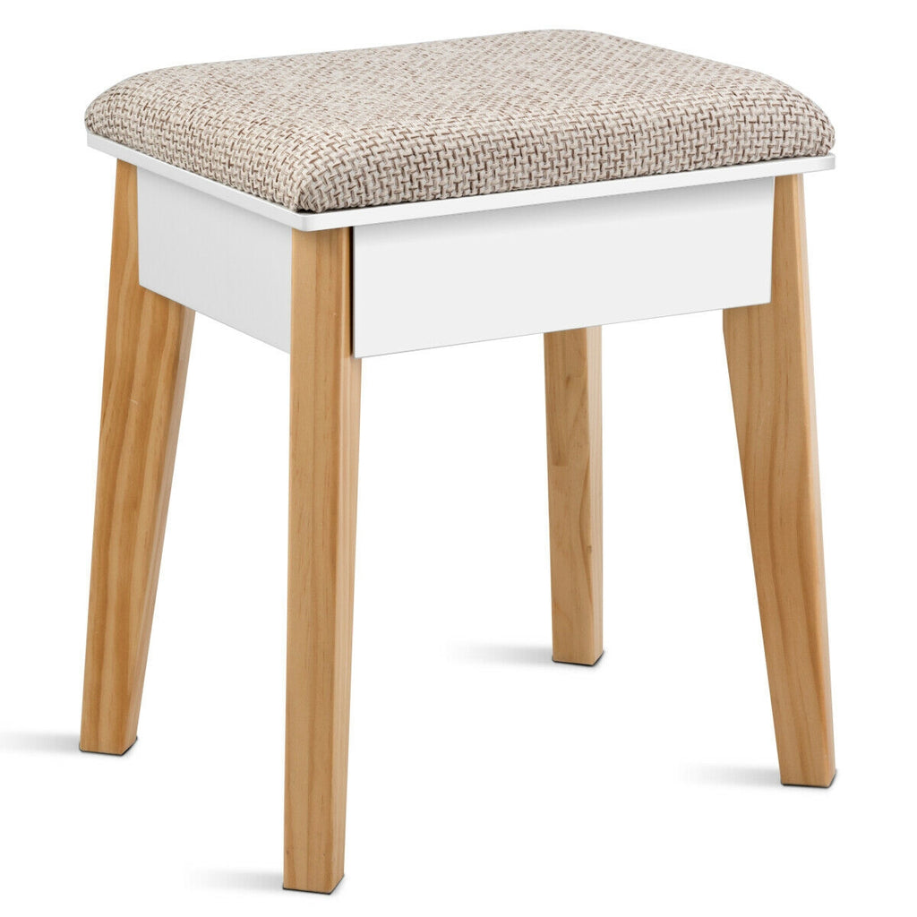 Vanity Table Set with Cushioned Stool and Large Mirror