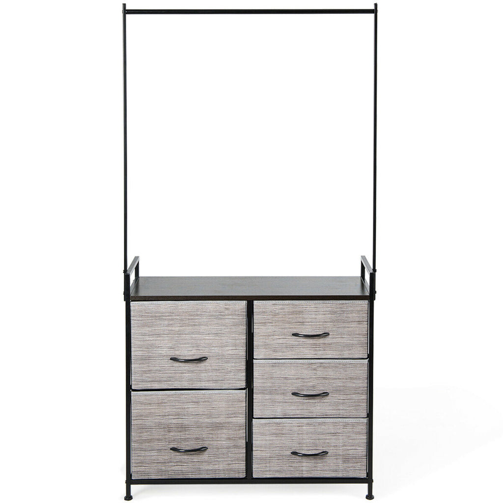 5 Fabric Drawer Dresser with Metal Frame and Wooden Top
