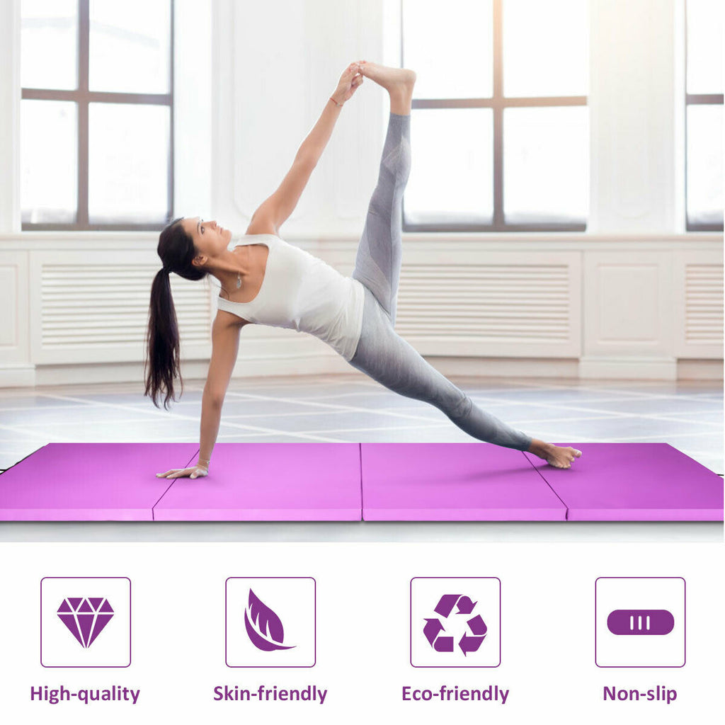 8ft x 4ft Purple Folding Gymnastics Tumbling Mat - Non-Slip, Thick Foam, Portable