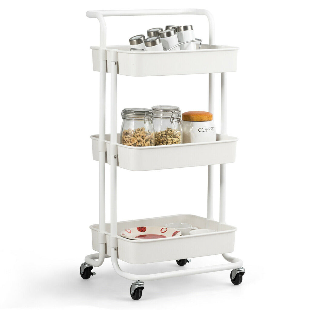 3-Tier Rolling Storage Cart with ABS Basket, White