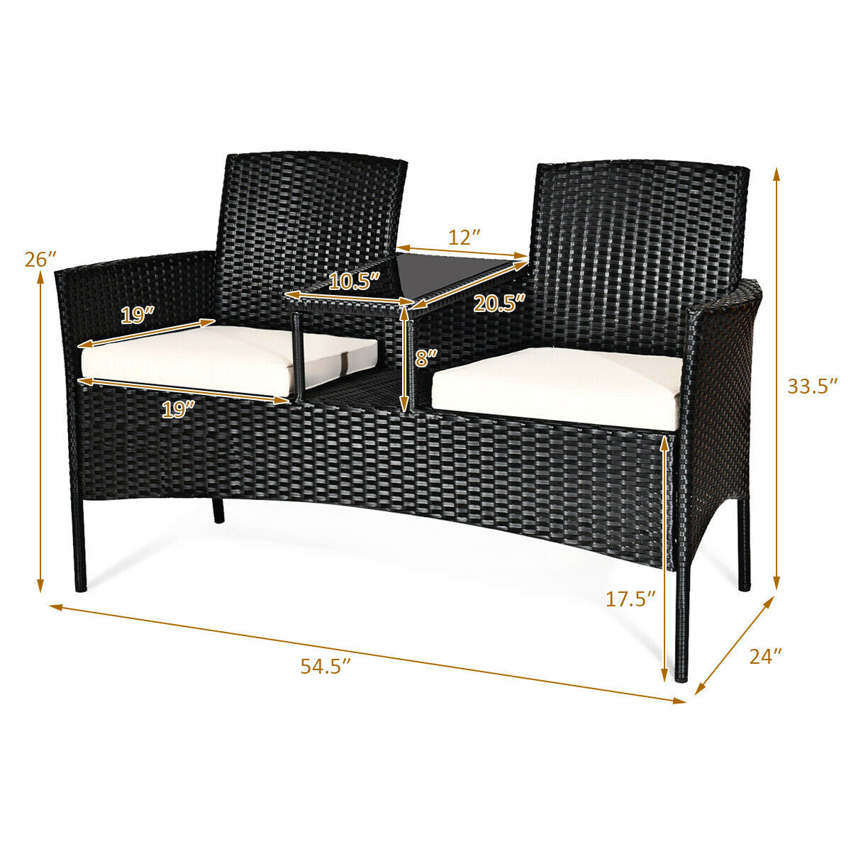 Wicker Patio Conversation Furniture Set with Removable Cushions and