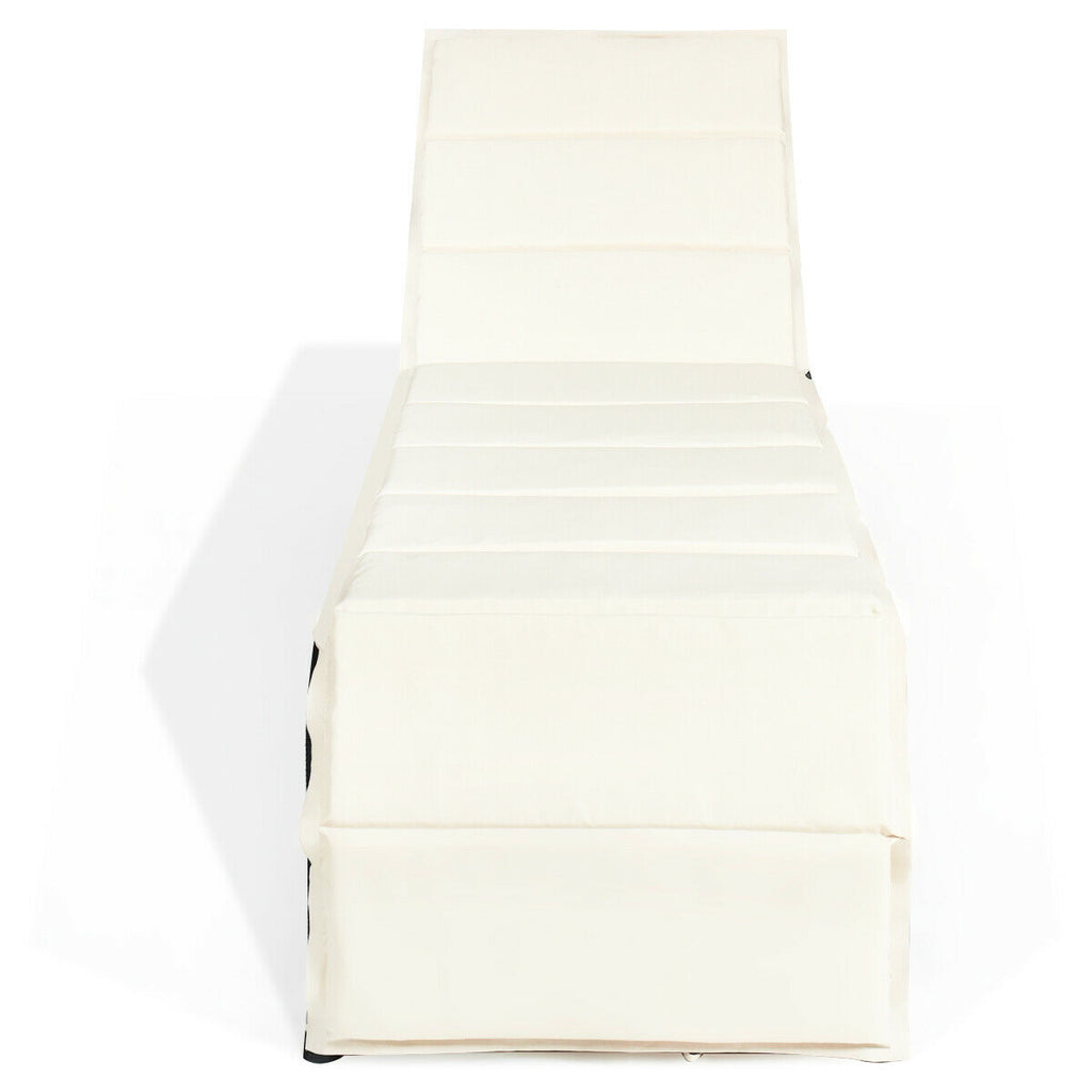 Adjustable Patio Rattan Lounge Chair with Cushion - White