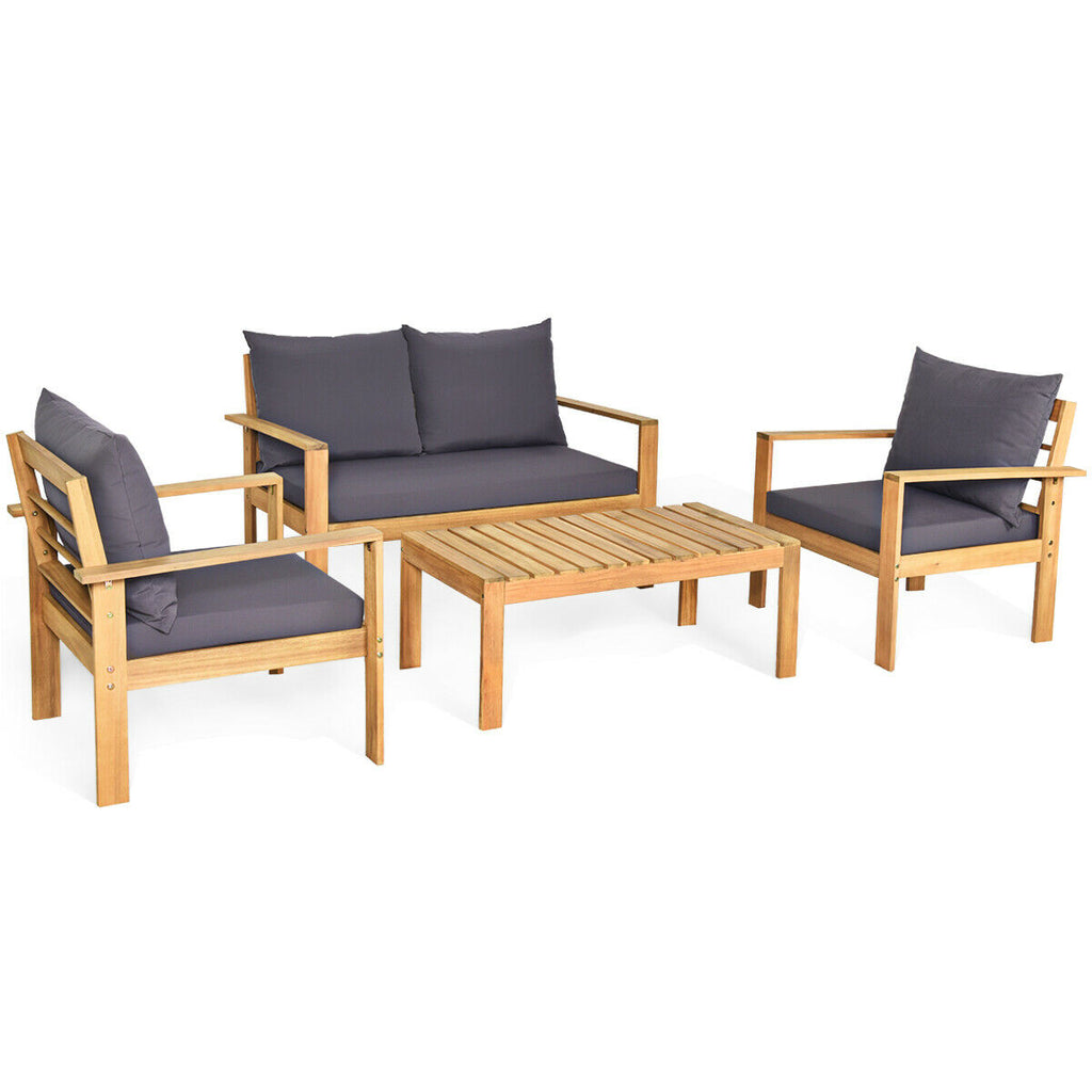 5 Pieces PE Wicker Patio Furniture Set with Acacia Wood Frame
