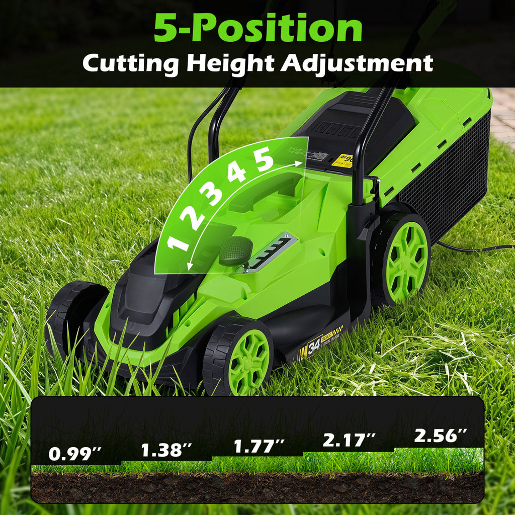 14-Inch 12-Amp Corded Electric Lawn Mower w/ 5-Position Height