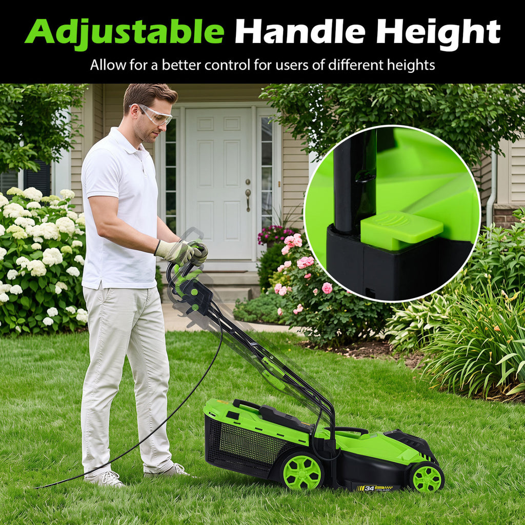 14-Inch 12-Amp Corded Electric Lawn Mower w/ 5-Position Height