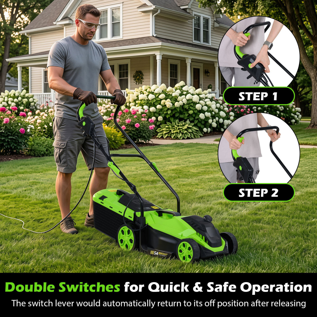 14-Inch 12-Amp Corded Electric Lawn Mower w/ 5-Position Height